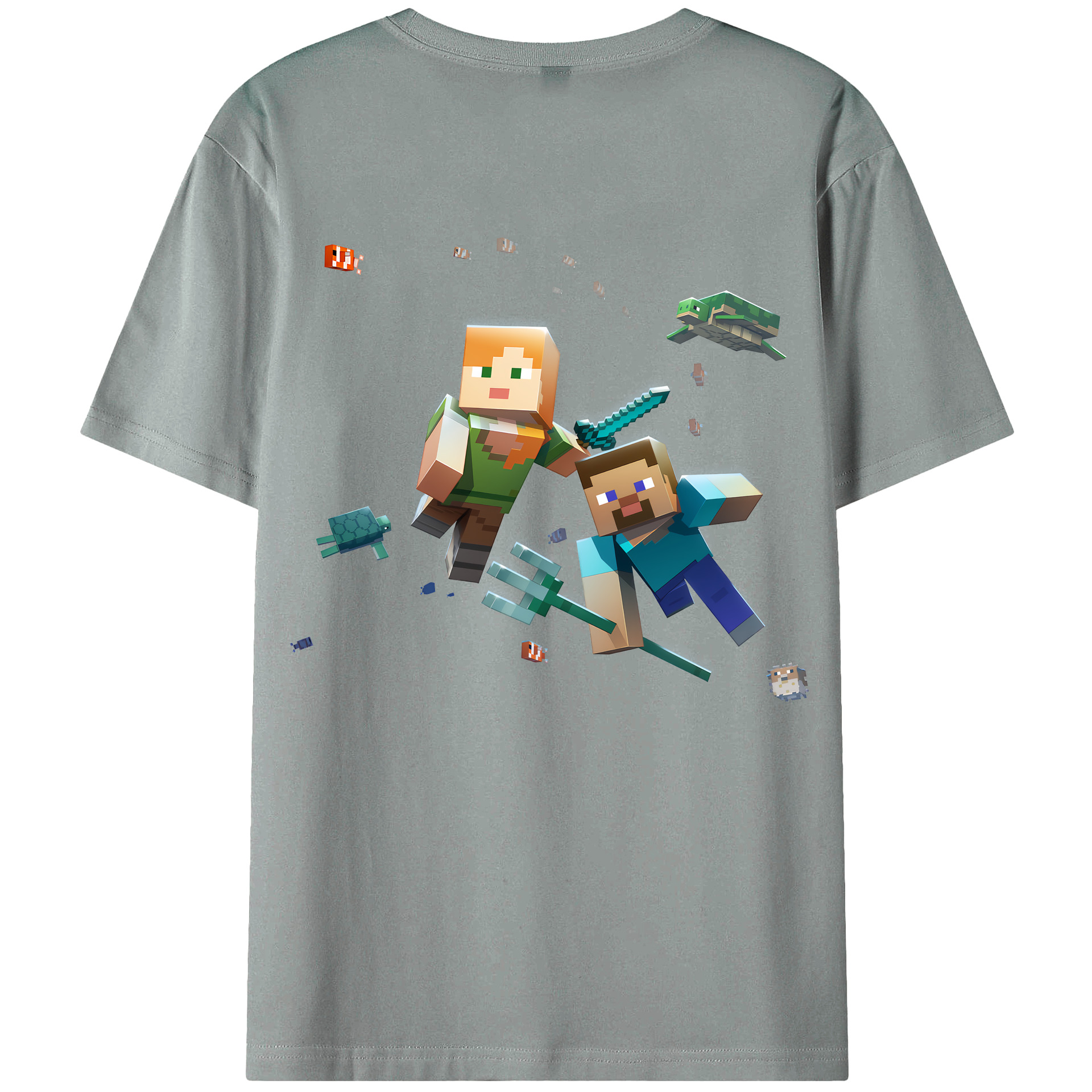 （画像用） マインクラフト ブロックの世界 Minecraft MC Block world 綿100％ メンズ半袖Tシャツ（バックプリント） 通気性